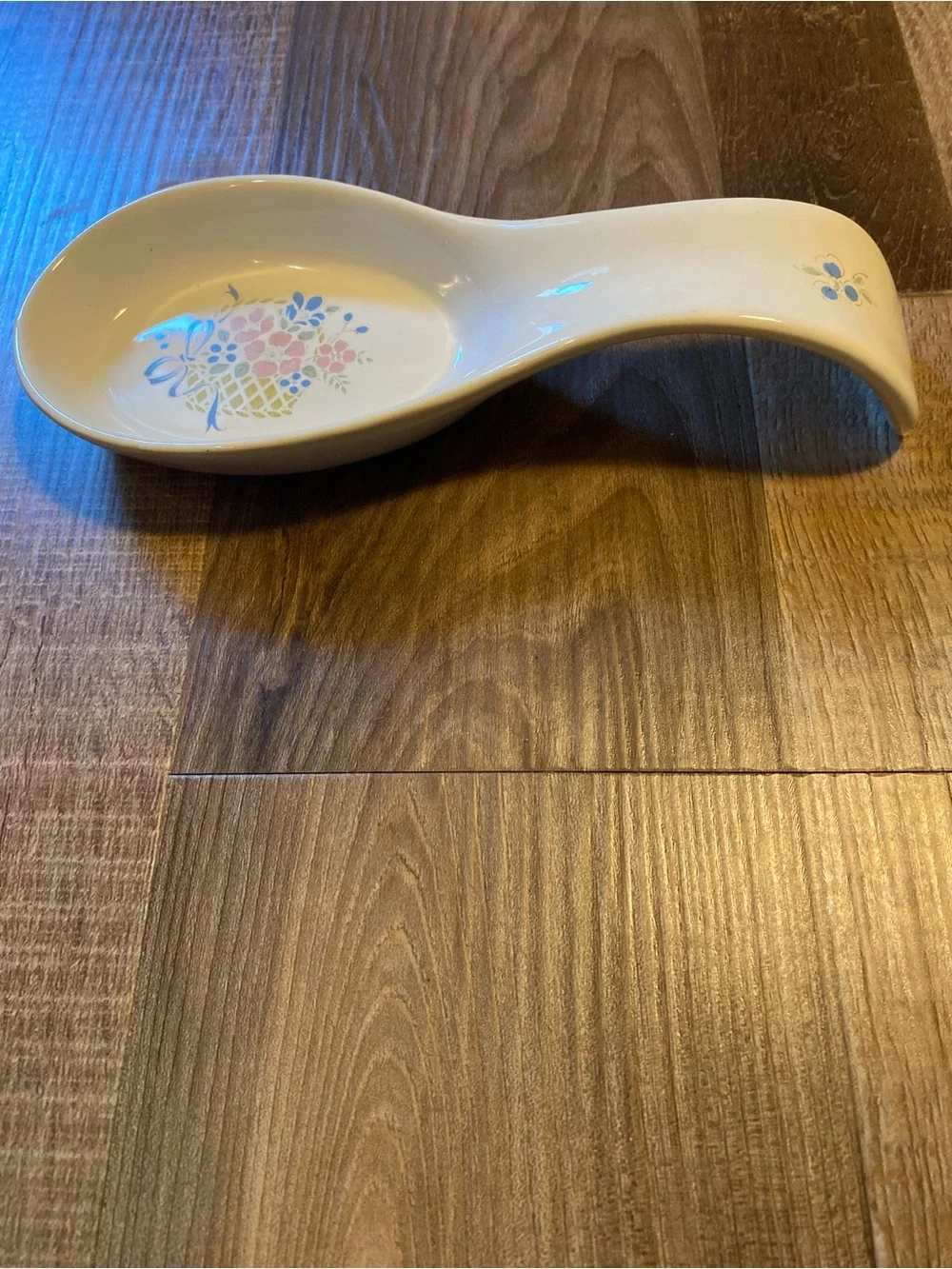 Source Unknown Cream Ceramic Spoon Rest with Pink and Blue Floral Design VINTAGE